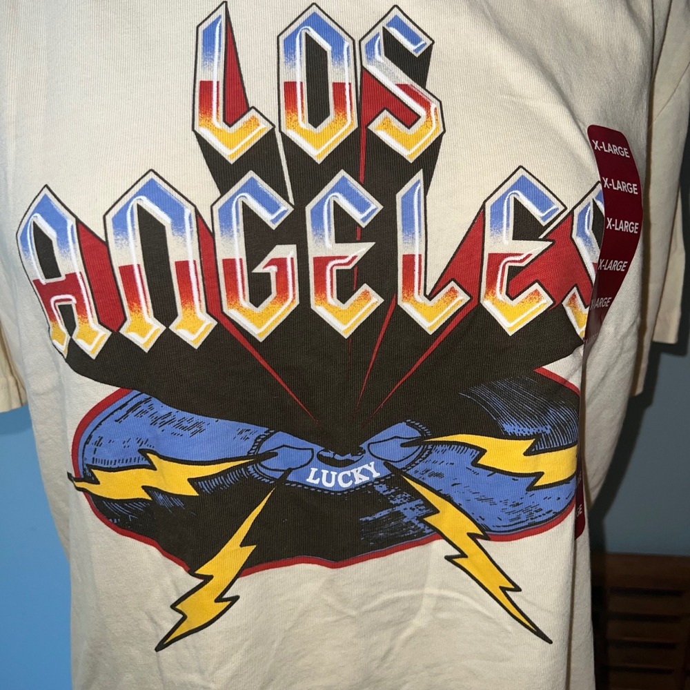 Lucky Brand Los Angeles Graphic T Shirt Mens Medium Casual Tee Band Music Record
